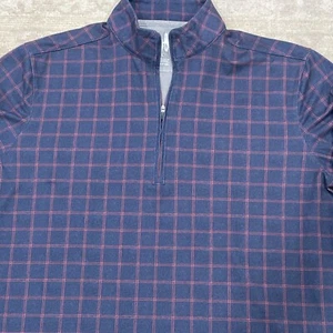 Johnnie-O 1/2 Zip L/S Blue/Red Check Stretch Pullover Mens Large - Picture 1 of 8