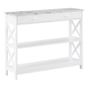 Oxford One-Drawer Console Table with Shelves in White Wood with Faux Marble Top - Picture 1 of 7