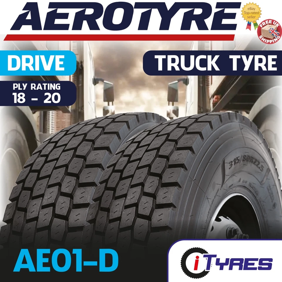 X2 295 80 22.5 AEROTYRE AE01-D HIGH MILEAGE 18PLY TRUCK,LORRY,HGV DRIVE TYRES - Image 1 of 1