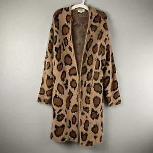 UMGEE Open Cardigan Duster Sweater Fuzzy Knit Leopard Animal Print Pockets Sz M - Picture 1 of 10