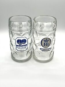 Hofbrauhaus Munchen/ Paulaner Glass Dimple Beer Mug .5L Germany -2 Mugs