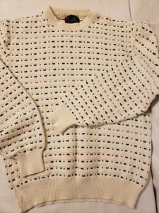 Pullover Pulli Gr. Medium 100% Baumwolle elfenbein/beige mehrfarbig Rundhals Vintag - Bild 1 von 7