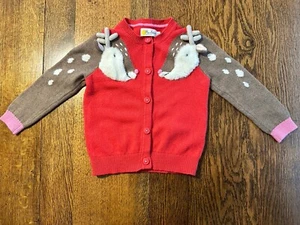 Mini Boden Sweater Cardigan Deer Reindeer 3D 3-4 Girls Fuzzy Faux Fur Animal - Picture 1 of 13