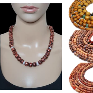 Wooden Necklace Brown Suede Cord Beaded Gemstone Chunky Metal Free Boho Handmade - Picture 1 of 106