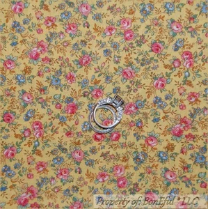 BonEful Fabric FQ Cotton Quilt VTG Yellow Pink Blue Green Antique Rose Flower S - Picture 1 of 12