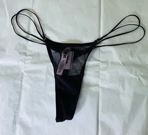 VICTORIA'S SECRET PINK Strappy Micro Thong Panty VS Black Mesh Sexy XSMALL - Picture 1 of 3
