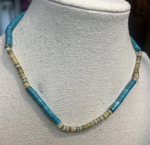 VTG Santo Domingo Heishi Necklace turquoise & Yellow Agate Natural Stone 16” L - Picture 1 of 8