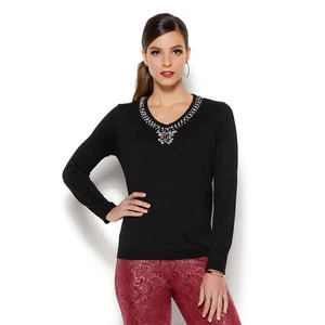 IMAN Platinum Touch of Cashmere Jeweled Sweater 624521-J - Picture 1 of 16