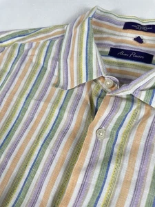 Mens XXL ALAN FLUSSER 100% Linen SHIRT Pastel Stripes Button Down Short Sleeves - Picture 1 of 13