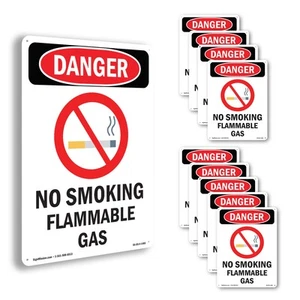 No Smoking Flammable Gas OSHA Danger Sign Metal, Plastic, Decal - 5 or 10 Pack - Picture 1 of 43
