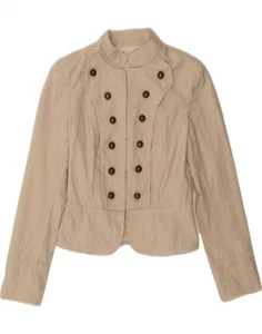 ZARA Womens Crop Blazer Jacket UK 10 Small Beige Striped Polyester CS41 - Picture 1 of 3