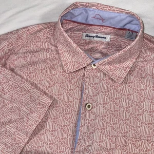 Tommy Bahama Mens L Camp S/S Shirt Silk Blend Desoto Shells Pink Island Zone - Picture 1 of 8
