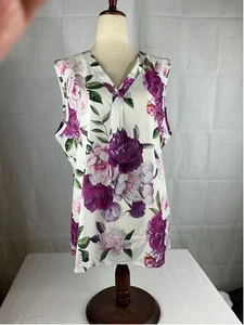Women's Floral Sleeveless Blouse White/Purple Size XL - Picture 1 of 3