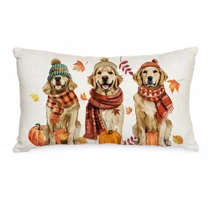 AACORS Fall Pillow Cover 12x20 Inch Dogs Pumpkins Maple Leaves Decor Autumn S... - Picture 1 of 7