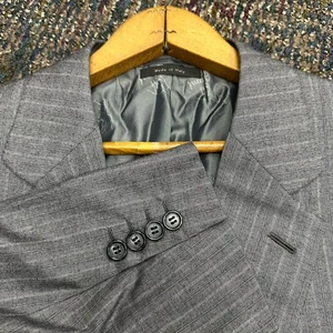 Blazer Abrigo Deportivo Brioni Parlamento 46 R Gris Azul Rayas 180s Lana Italia - Imagen 1 de 16
