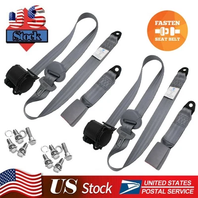 2x Kit Ajustable Cinturón de Seguridad Universal 3 Puntos Retráctil para Asiento de Coche Foto 1 de 4