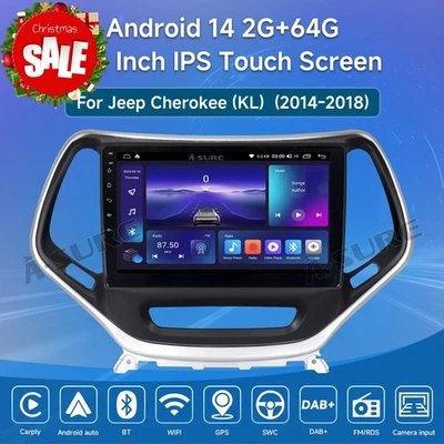 Radio estéreo Apple CarPlay 64 GB para Jeep Cherokee 2014-2021 GPS BT FM Android 14 Foto 1 de 4