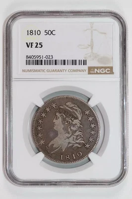 1810 CAPPED BUST HALF DOLLAR NGC VF25 - ORIGINAL PQ COIN! - Image 1 of 2