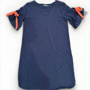 Duffield Lane Dress M Shift Short Sleeve Navy Orange Bows Cotton Stretch - Picture 1 of 9