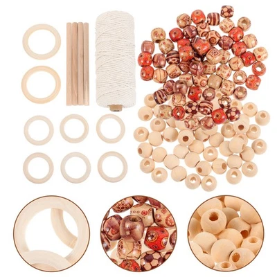 133 pezzi kit cavo macramè anello in legno di faggio naturale di alta qualità - Immagine 1 di 4