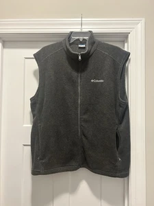Columbia Fleece Vest Sleeveless Jacket Men Size XXL 2X Dark Gray Full Zip Pocket - Picture 1 of 6