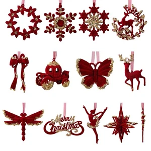 Sequins Velvety Snowflake//Deer/Butterfly Ornament Shatterproof Plastic Pendant - Picture 1 of 21