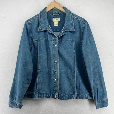 LL BEAN Jacket Womens XL Denim Jean Button Up Boxy Cotton Washed Blue - Image 1 of 4