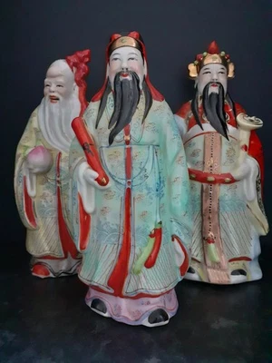 Vintage Chinese God Porcelain Statues, Fu, Lu & Shou, Three Immortal Stars   - Image 1 of 4