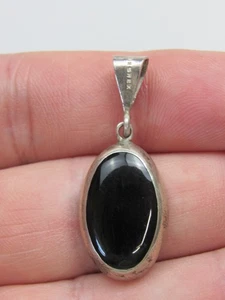 Vintage Mexico Sterling Silver Black Onyx Pendant Dangle 925 Oval - Picture 1 of 7