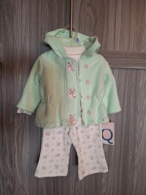 Vintage Girls 3pc lot Outfit 3-6m Peplum Mint Green Fleece Knit Pants Luxurious - Image 1 of 4