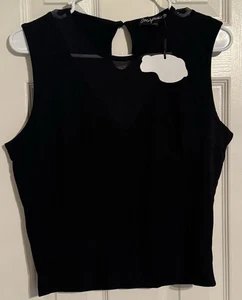 NWT Sourpuss Black Mesh Women’s Crop Button Back Tank Top Shirt Size Xl X-Large - Picture 1 of 4