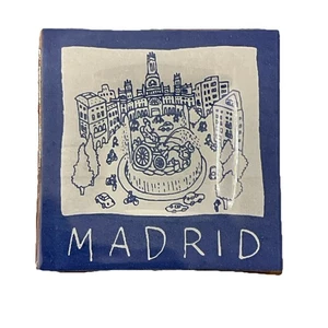 Madrid Spain Blue & White Glass Refrigerator Magnet 2.25x2.25 in Souvenir Travel - Picture 1 of 6