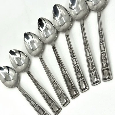 Lifetime Stainless Flatware  SILVER LEAVES Japan/Korea NOS  7 Teaspoons MCM - Image 1 of 4