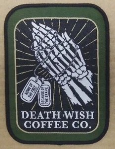 Death Wish Kaffee Gedenktag Veteran Erkennungsmarken Aufnäher ~ 4" x 3" Tasse Swag Merch - Bild 1 von 2