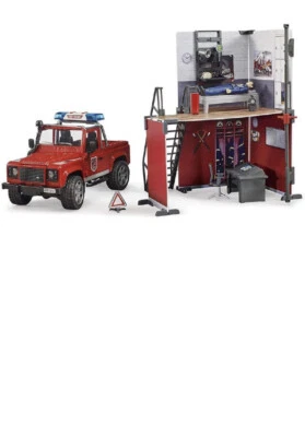 BRUDER CASERMA DEI Pompieri 👨‍🚒 BWORLD CON LAND ROVER - Immagine 1 di 2