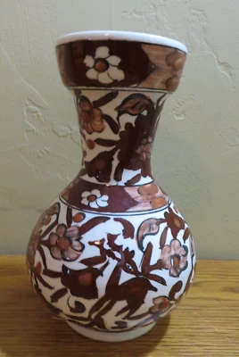 Jarrón RHODES GRECIA HECHO A MANO Y PINTADO 7” CIERVO FLORAL MARRÓN Foto 1 de 4