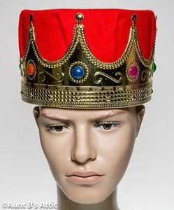 King Crown Gold Jeweled Plastic With Red Felt Crown Royal Costume Headpiece - Picture 1 of 1