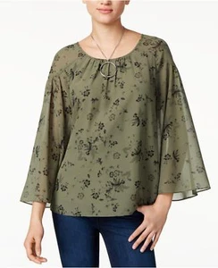Kensie (MY8-43*) Printed Flare-Sleeve Top New Olive Combo Sz M $69.50 - Picture 1 of 2