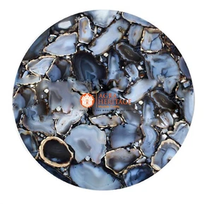 Black Agate Table Agate Side Table Round Agate Table Blue & Black Agate Tables - Picture 1 of 4