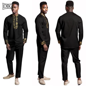 Conjunto de ropa africana para hombre 2 piezas manga completa camisa y pantalones conjunto chándal conjunto - Imagen 1 de 21
