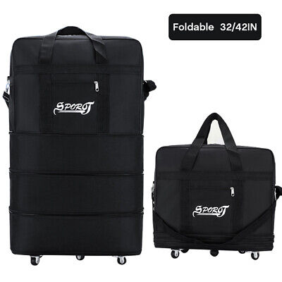32 /42  Expandable Rolling Wheeled Luggage Foldable Duffel Spinner Suitcase • 30.89£