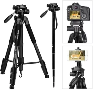 K&F Concept 70" Portable Aluminum Camera Tripod Monopod Pan Head with Phone Clip - Picture 1 of 9