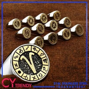 Stainless Steel Twelve Constellations Horoscope 12 Zodiac Sign Rings Size 7-13 - Picture 1 of 40