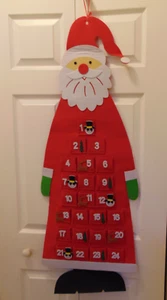 Santa Claus - Advent Calendar - Door/Wall Hanging 45" Handcrafted 24 pockets - Picture 1 of 6