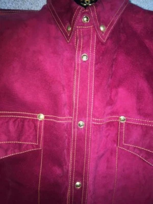 Gianni Versace Red Suede Leather Jacket Gold Medusa Buttons Vintage 90s Used - Image 1 of 4