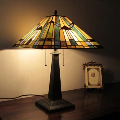 Lamp Tiffany Style Victorian Design 2 light Multi-Color Nightstand End Table New - Image 1 of 3