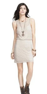 Free People Crochet Dress Lily Lace Blouson Dress Beige Size XSMALL - Picture 1 of 11