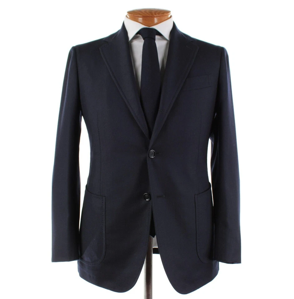 Terno Stile Latino novo com etiquetas mistura de lã duas peças tamanho 48R (38R EUA) em azul sólido - Imagem 1 de 4