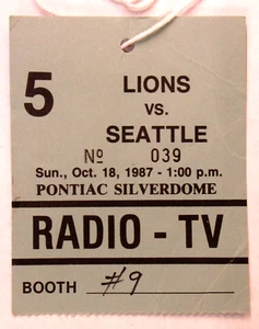 1987 DETROIT LIONS v SEATTLE SEAHAWKS Radio - TV Media Pass Ticket Football - Picture 1 of 3