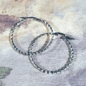 Minimalist Silver Surgical Stainless Steel Round Twist 35mm x 2mm Hoop Earrings - Picture 1 of 10